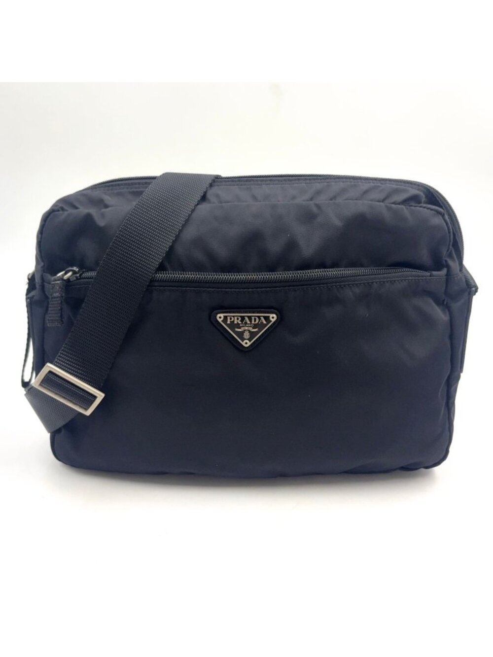 Prada Tessuto Nylon Leather Black Shoulder Bag Silver